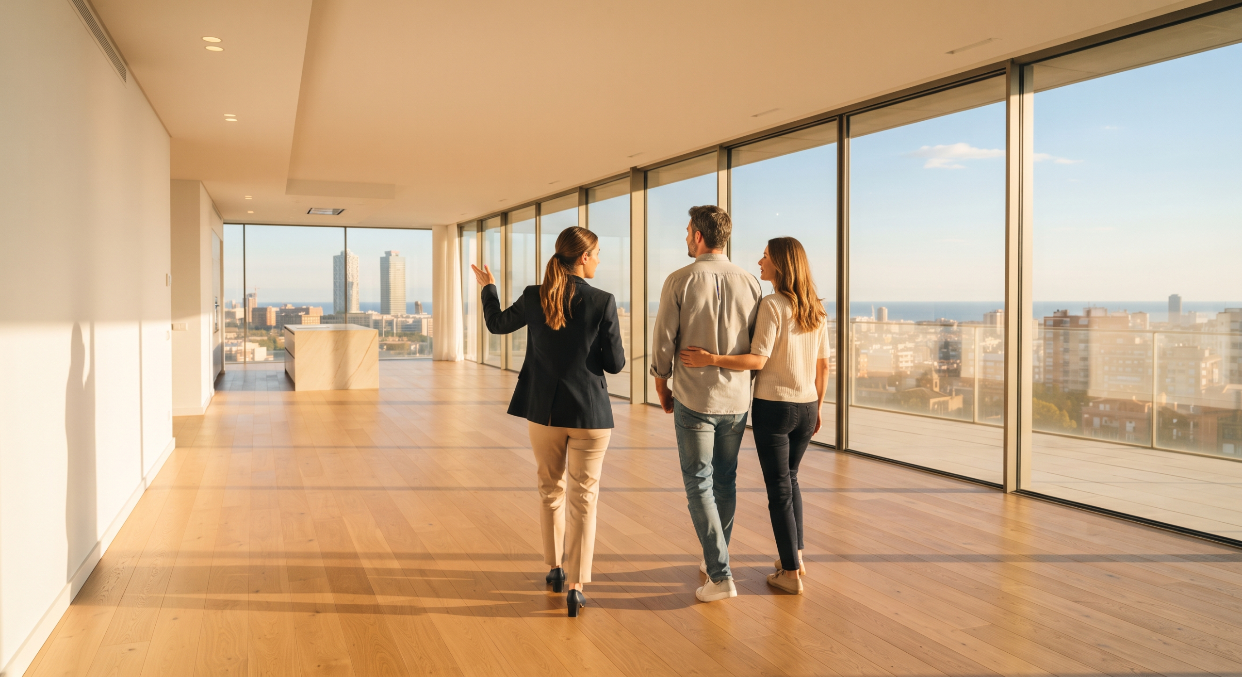 Advisor and a couple viewing a luxury apartment
